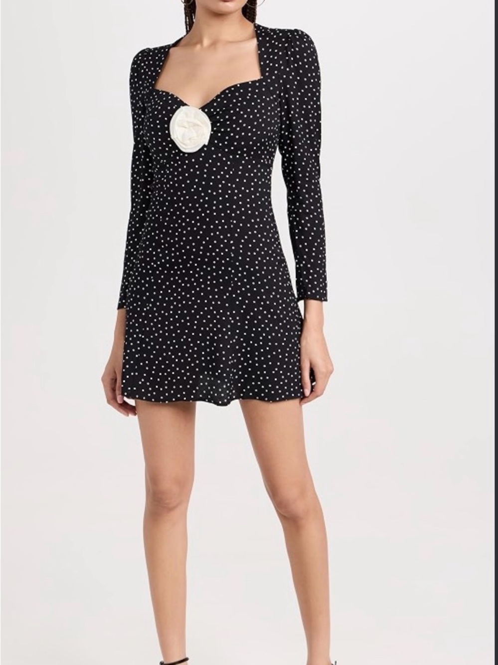 Reformation Black Mini Dress with White Polka Dots